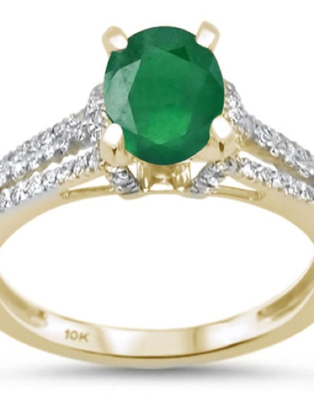 10K Gold Emerald Solitaire Ring with Diamond Accents